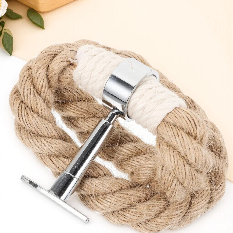 رف منشفة الحمام قسط الحديد حبل القنب جدار جبل جولة شنقا منشفة حامل النمط البوهيمي لغرفة نوم المطبخ #6