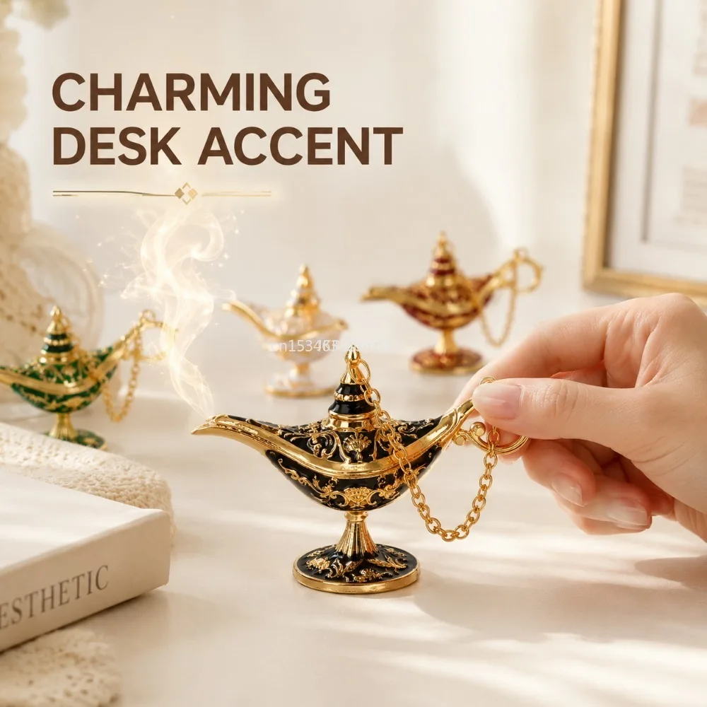 Lampe Magique du Génie, Ornement de Bureau, Figurine Artisanale Vintage pour Salon, Bureau, Chambre, Décoration Intérieure, Cadeau de Fêtes, Utilisation sur Table