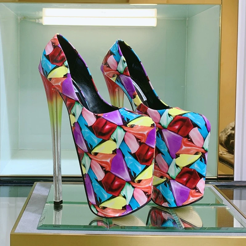 

2026 Ladies 22cm Thin High Heels Women's Shoes Large Size Round Toe Single Pumps Platforms 9 Inches Catwalk Shows Stilettos