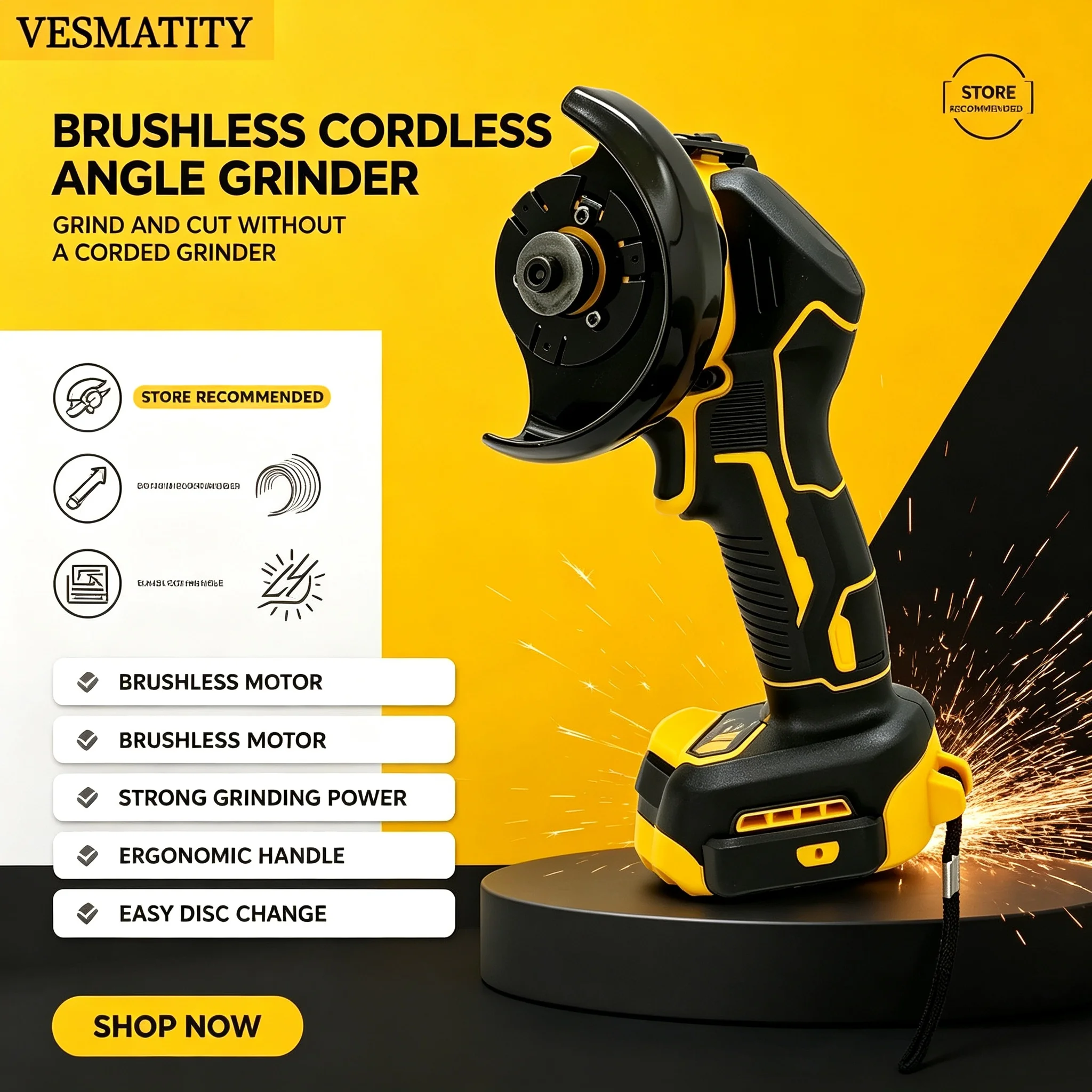 VESMATITY3inch Mini Polishing Grinder Cordless Angle Grinder Multifunctional Electric Cutting Machine Electric Tool