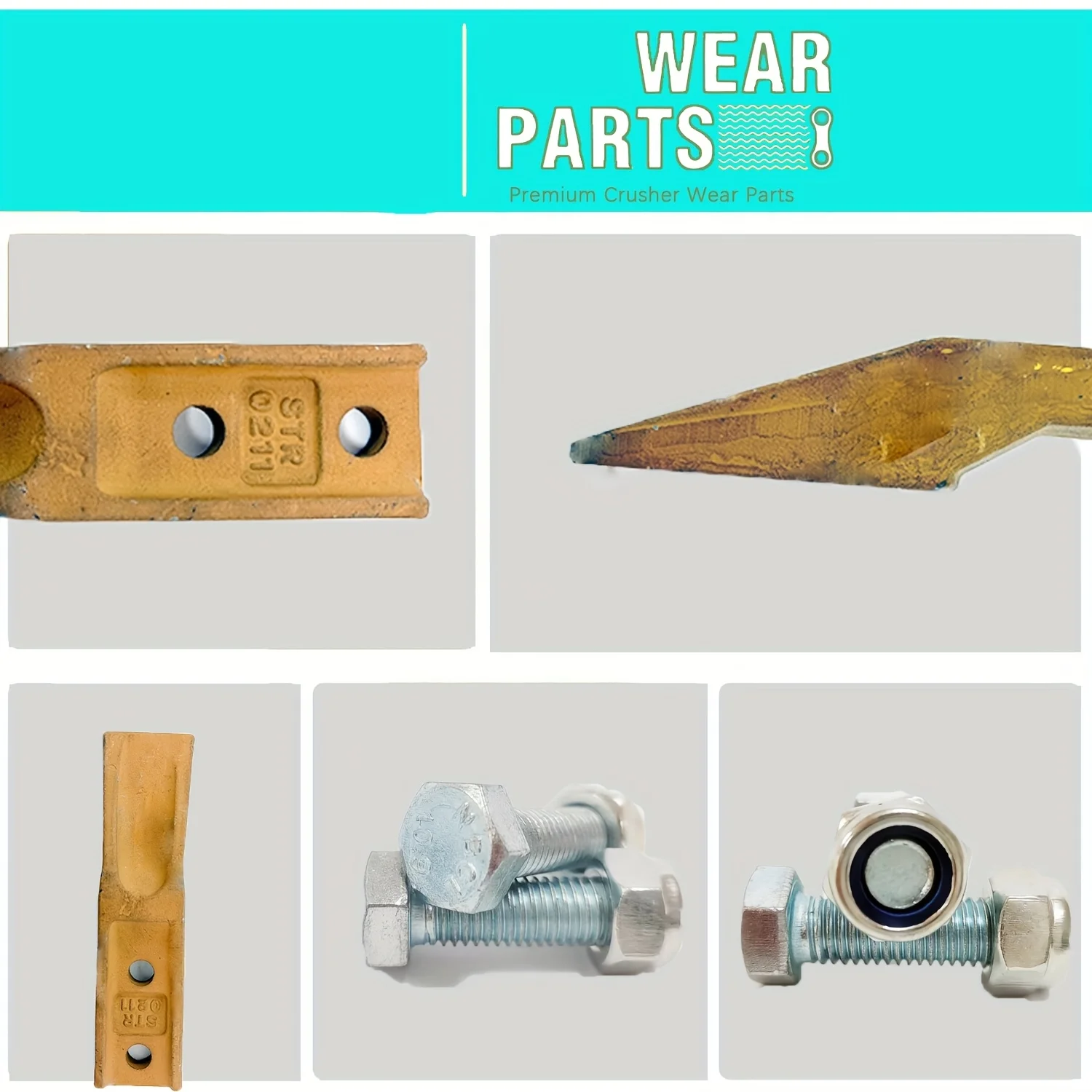 2-piece bucket tooth assembly with bolts and nuts for excavators under 3 tons