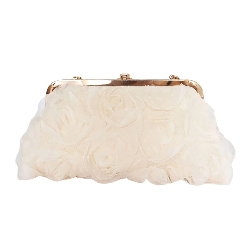 3D 花イブニングバッグ高級ファッション女性クラッチバッグ絶妙なダイヤモンドパールチェーンハンドバッグエレガントなディナー宴会ドレスバッグ