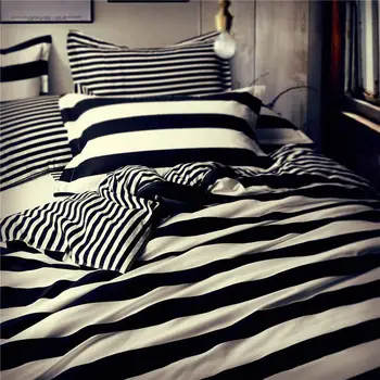 北歐親膚純棉黑白床品套裝,經典撞色順滑被套,單人/雙人適用,家居臥室裝飾 10 最佳銷售 黑色被褥套裝 - №2