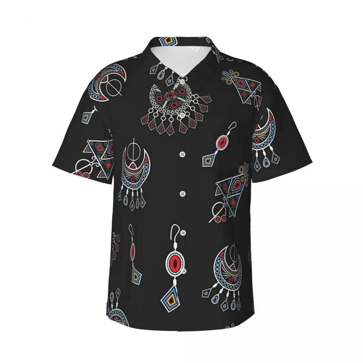 

Kabyle Jewelry Amazigh Africa Мужские рубашки в этническом стиле Гавайская рубашка с коротким рукавом Забавные топы с лацканами для летнего пляжа