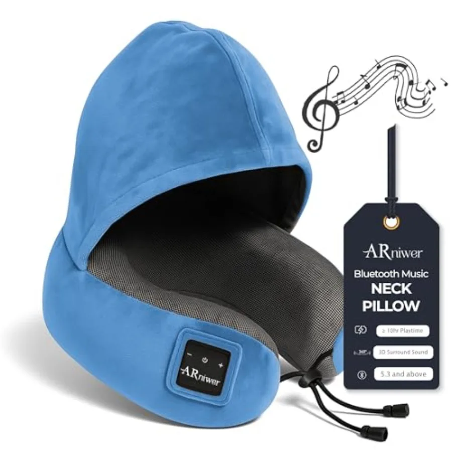 

Полукруглая подушка для шеи с Bluetooth-колонкой и капюшоном, беспроводная Bluetooth-колонка, подходит для самолета, автомобиля, офиса и кемпинга на открытом воздухе
