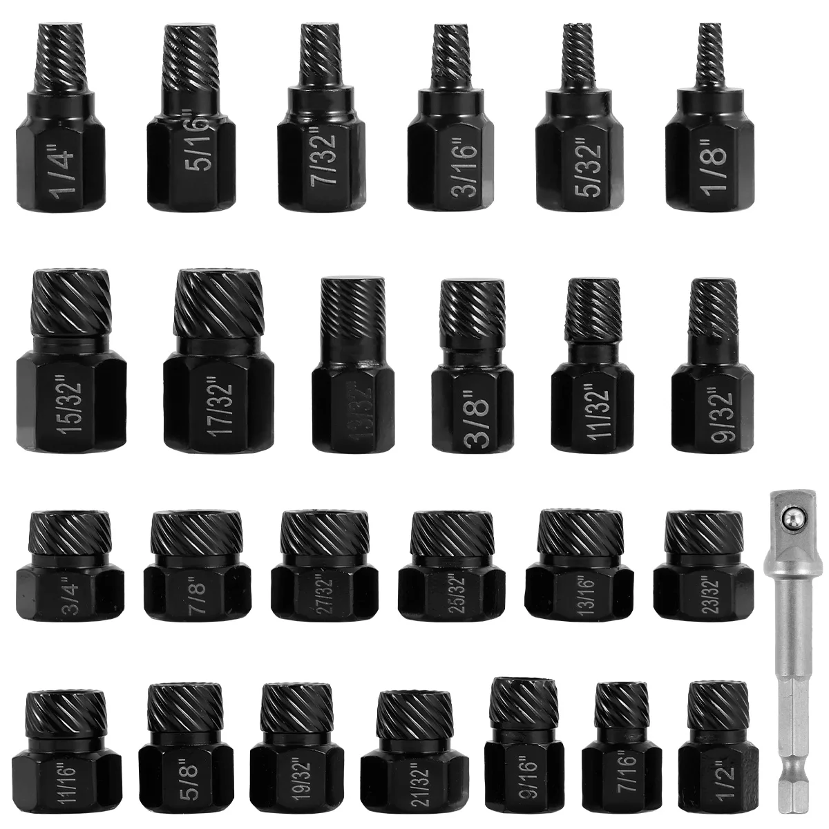 

26Pcs Bolt Nut Extractor Steel Damaged Impact Bolt Nut Remover Tool Broken Screw Stud Removal Kit 3/8in Drive Screw Extraction