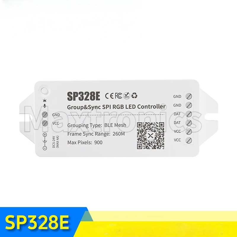 

Светодиодный контроллер SPI RGB SP328E DC5-24V BT Mesh Group Sync Long Distance 260M Frame Sync Range Aplikacja Музыка Режим DIY Светодиодная лента