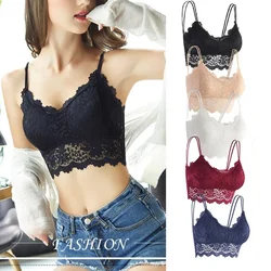 Women Lace Bra Padded Tank Tops Fitness Underwear Floral Lace Bralette Crop Top Sexy Hollow Out Wireless Lingerie Seamless Bra