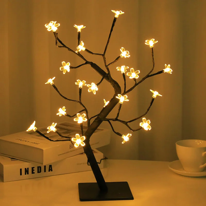 Cherry Blossom Night Light, Realistic LED Tree Lamp for Bedroom, USB Powered Mood Decor, Desktop Atmosphere Lighting