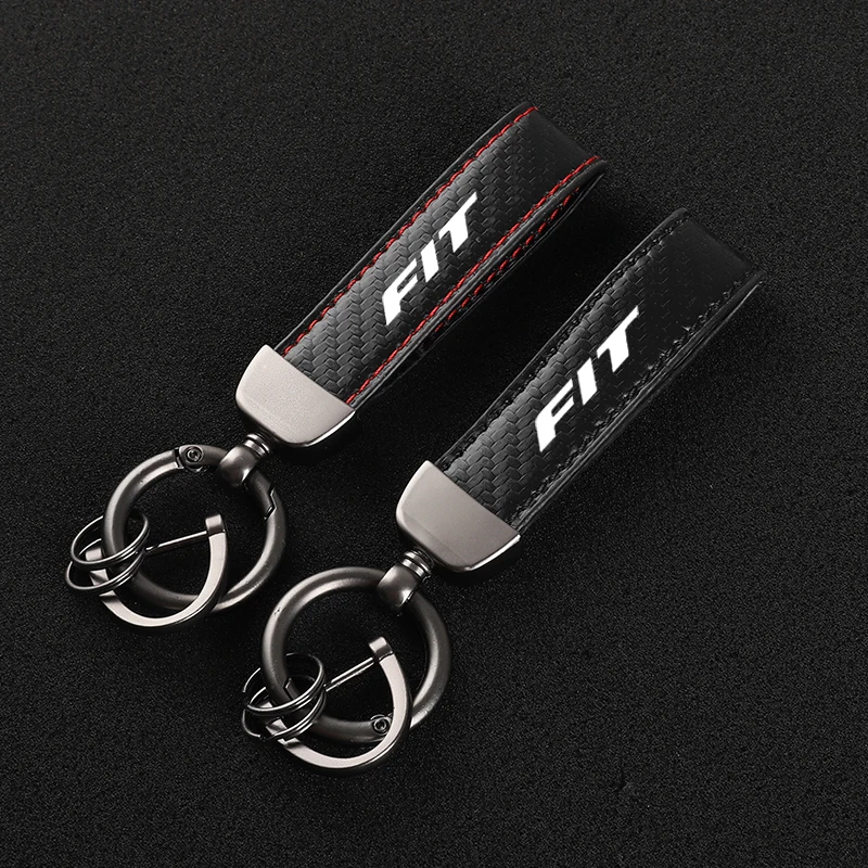 Leather Carbon Fiber Car Rings Keychain Zinc Alloy Keyrings For Honda FIT with logo Car Accessories