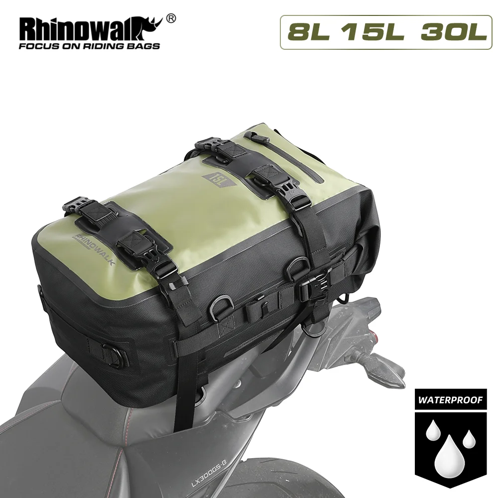 

Rhinowalk Motorcycle Rear Seat Bag 8L/15L/30L 100% Waterproof Motor Back Seat Pack Motorbike Tail Bag Outdoor Travel Luggage