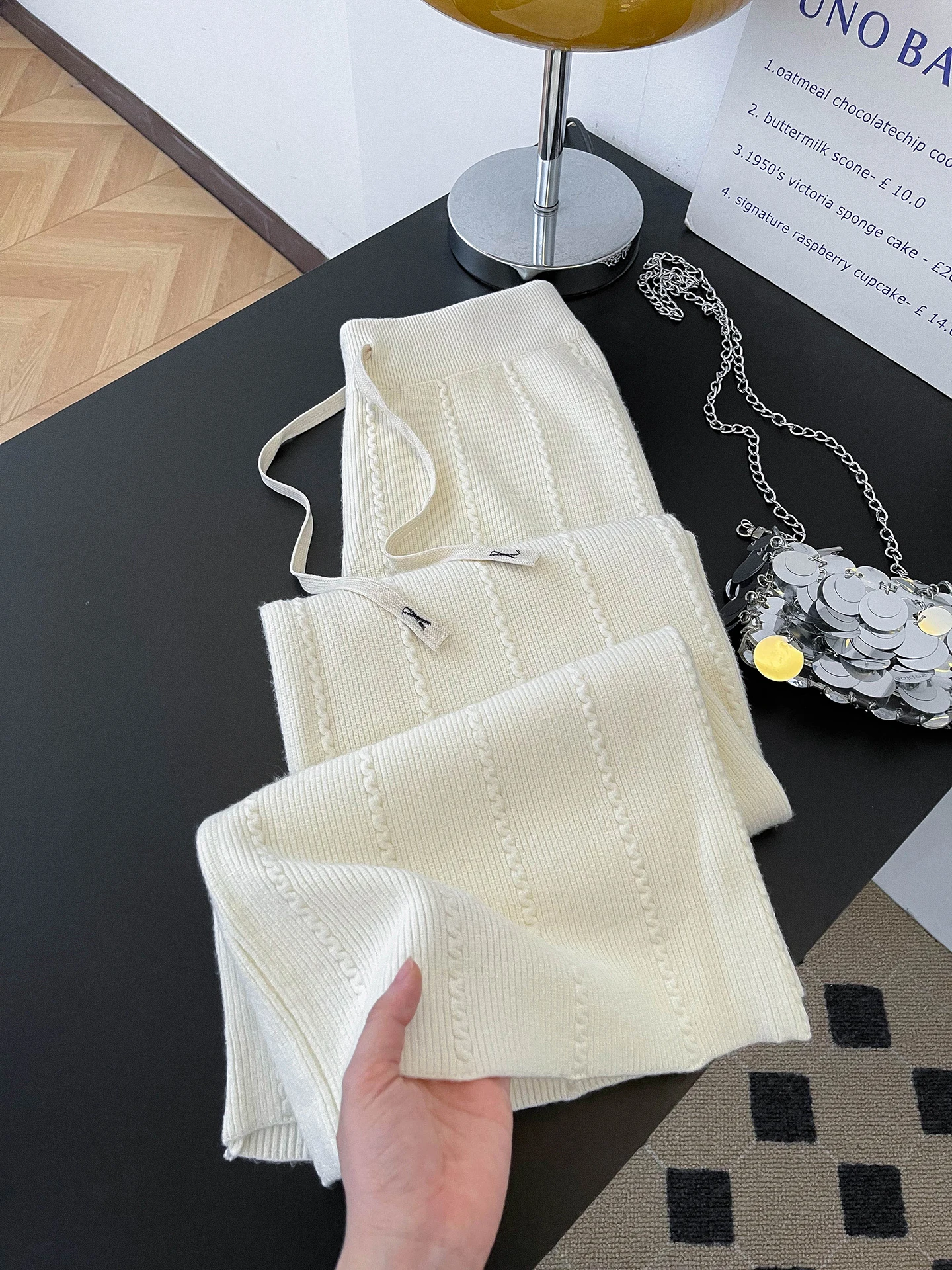 

Ele трикотажные широкие брюки женские повседневные прямые брюки осень-зима с высокой талией прямой крой длиной до пола