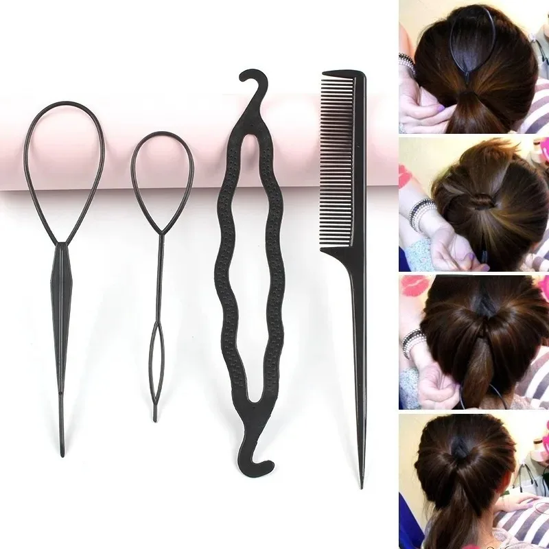 4pcs/set Hair Braiding Twist Curler Styling Set Hairpin Holding Hair Braiders Pull Hair Needle Ponytail DIY Tool