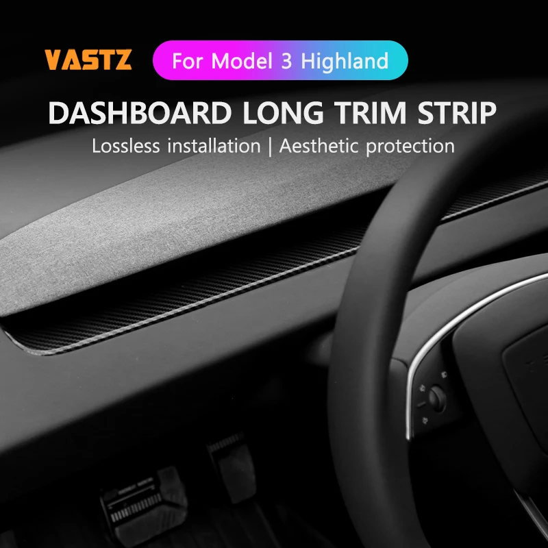 VASTZ Dashboard Cover Bright ABS Carbon Fiber Pattern Matte Black For Tesla Model 3 Highland Automotive Interior Accessories