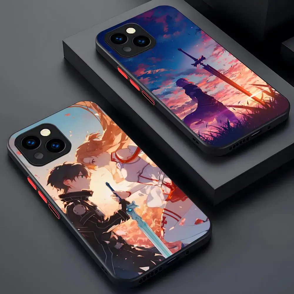 Sword Art Online Phone Case Matte Transparent For 16 15 IPhone 12 11 13 Pro Max X XR XS 8 SE Mini Plus Back Cover