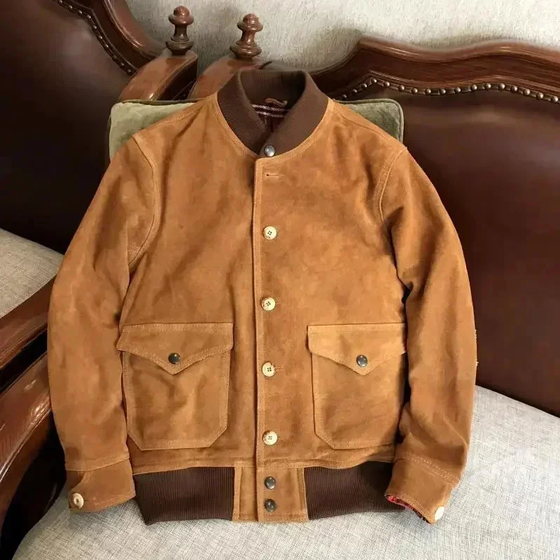 New Fashion Men's Suede Leather Coat Genuine Real Natural Cowhide Jacket Spring Autumn Fall Clothing for Male Brown 3xl xxxxl