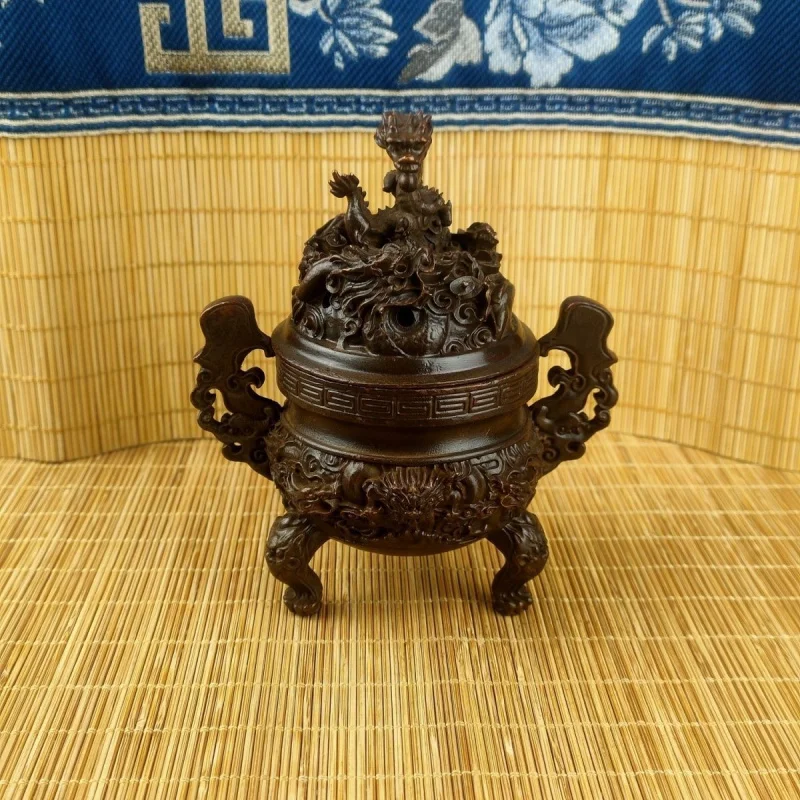 Antique Imitation Bronze Nine Dragons Incense Burner Ornament Retro Cultural Play Folk Incense Burner Three Legs Two Dragons Pla