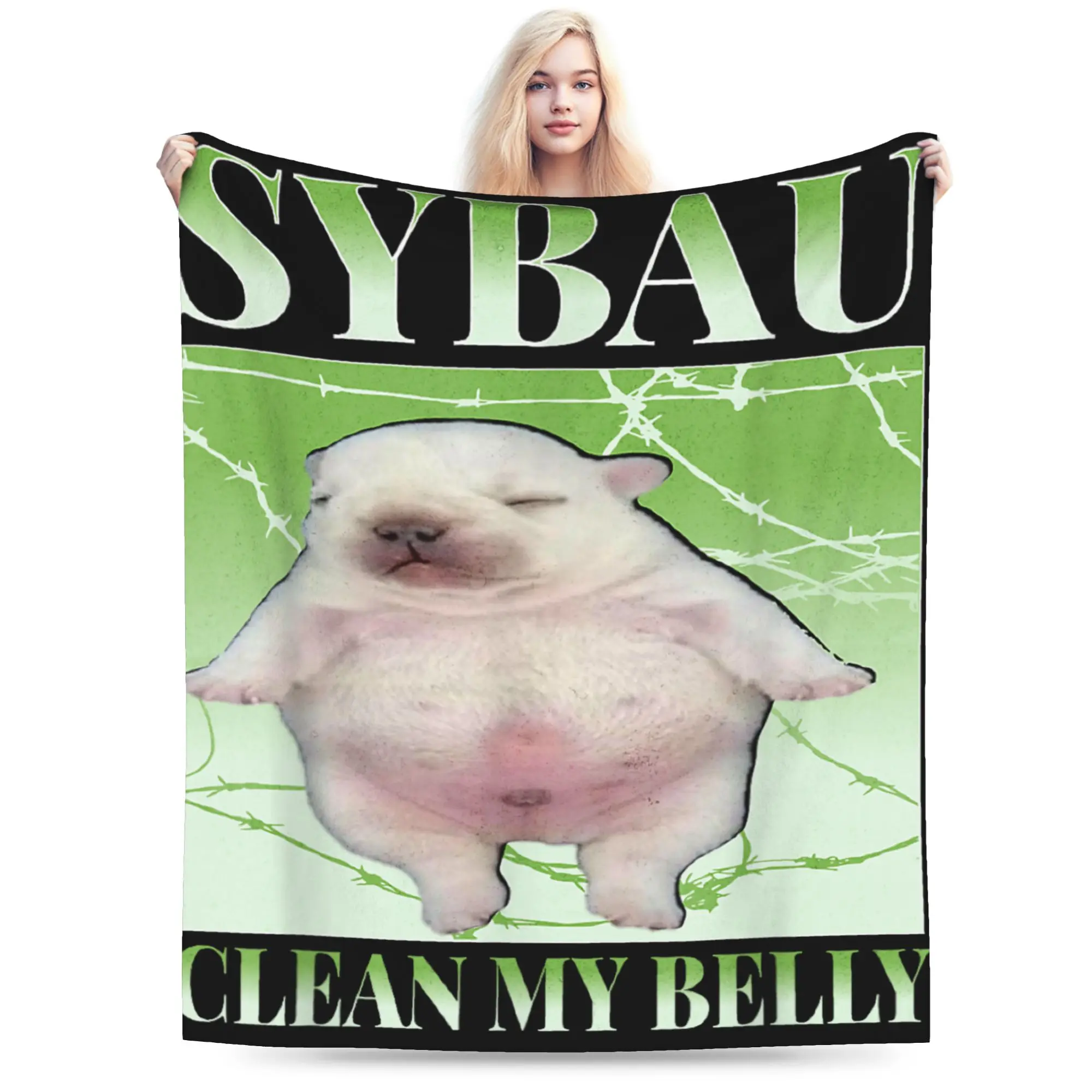 Funny pibble Meme My Belly Clean Meme Brainrot Super Warm Blanket Plush Throw Blanket Couch Chair Flannel Bedspread Bed Cover