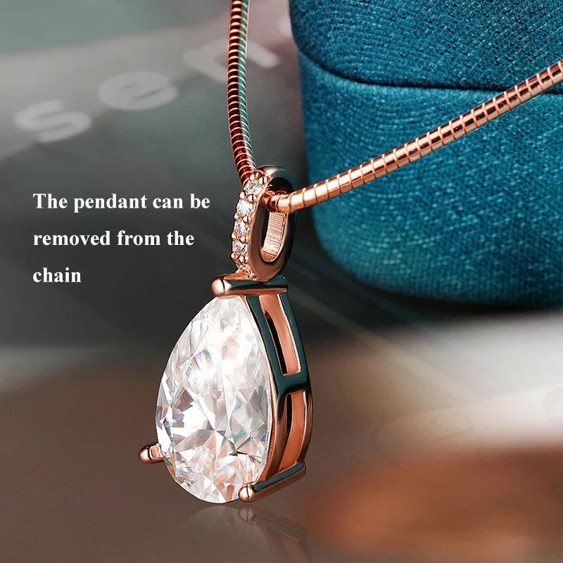 EWYA 3ct الكمثرى قطع سوليتير مويسانيتي الماس قلادة القلائد النساء الزفاف s925 الفضة 1.5 مللي متر الصلبة المختنق سلسلة عنق هدية