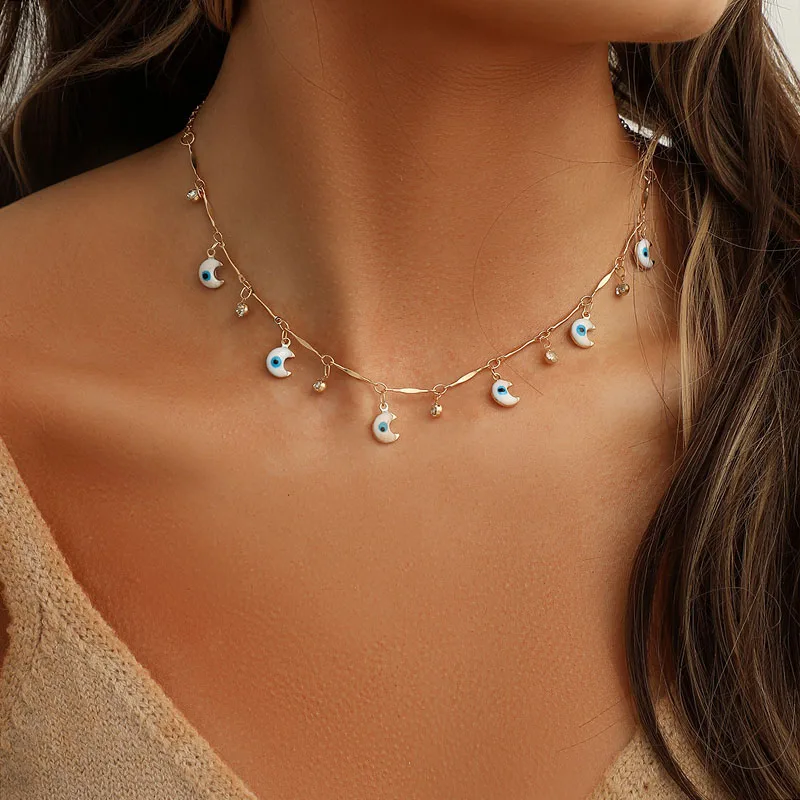 Lucky Turkish Evil Eye Choker Necklace for Women Small Pearl Chains Collar Necklace Girls Short Neck Chains Pearls Jewelry Gifts