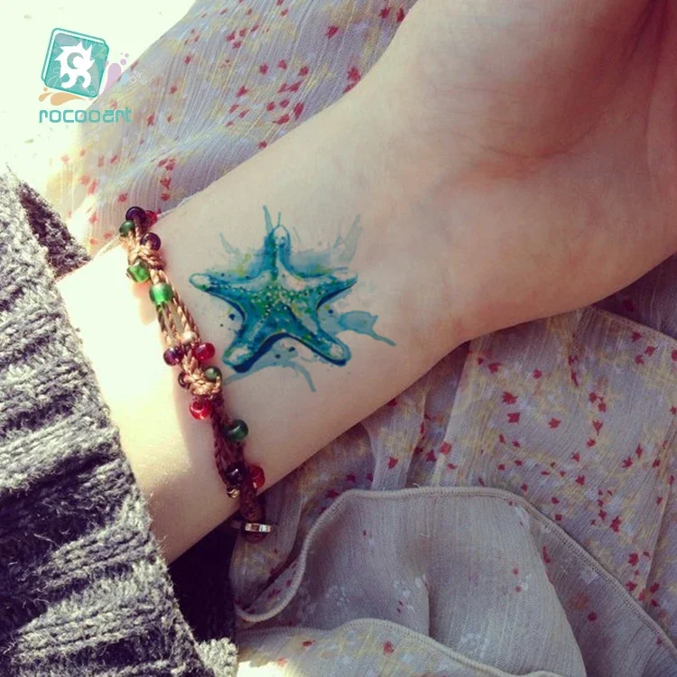 Rocooart-Tatuagem Temporária Starfish, Adesivo Impermeável, Tatuagem Flash Falso, Oceano Azul, Arte Corporal, Dança