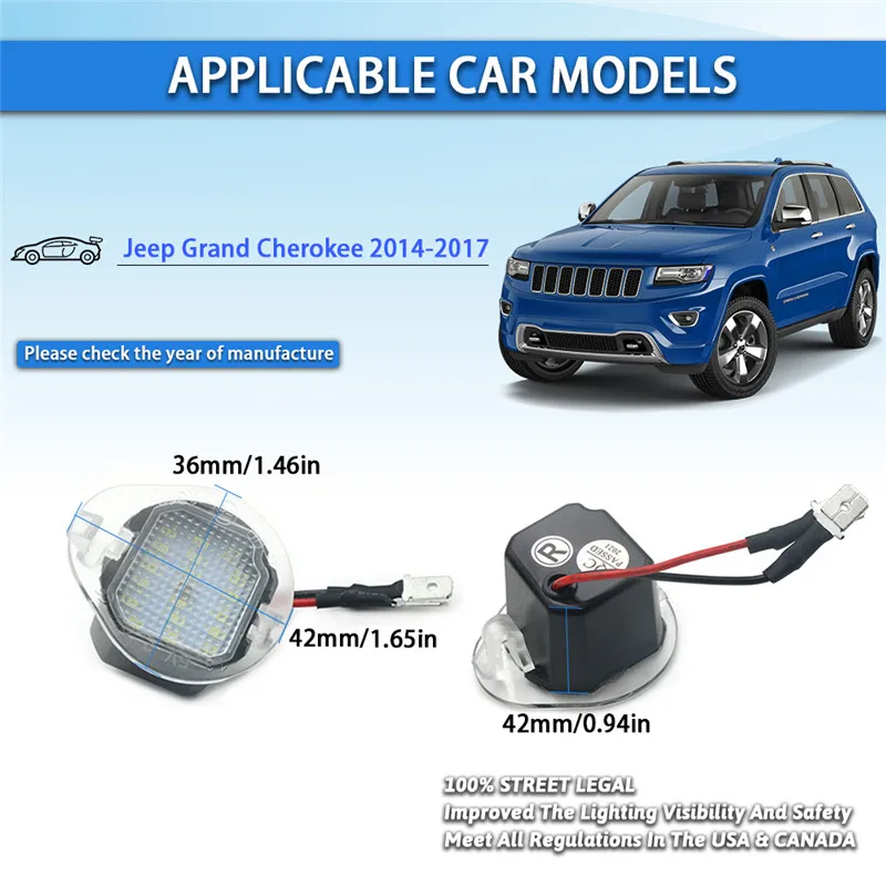 2Pcs/set CANbus LED Under Side Mirror Puddle Light For Jeep Grand Cherokee 2014 2015 2016 2017 White 6000K Car Accessories