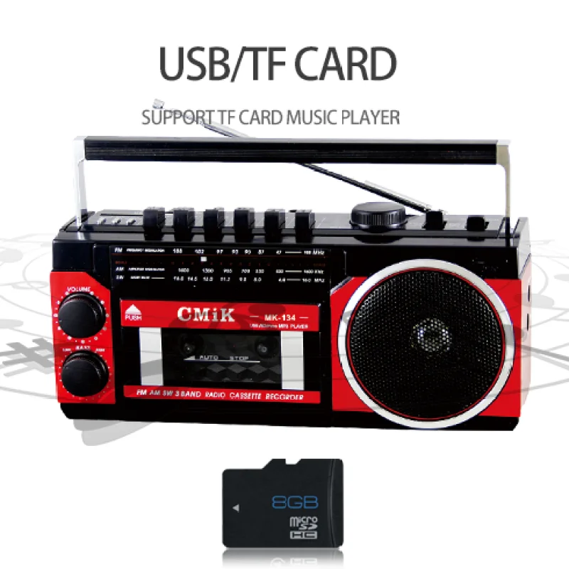 Imagem -06 - Retro Portátil Multifuncional fm Tape Radio Bluetooth Speaker Outdoor Usb Card Audio Mp3 Music Player Headphone Input