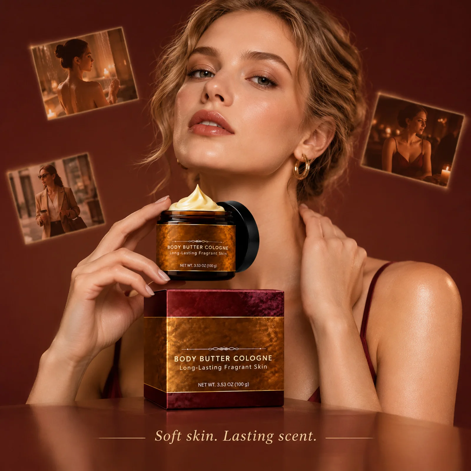 Body Butter Cologne Long Lasting Fragrance Moisturizer Amber Scented Perfume Skin Care Hydrating Smoothing Nourishing Cream