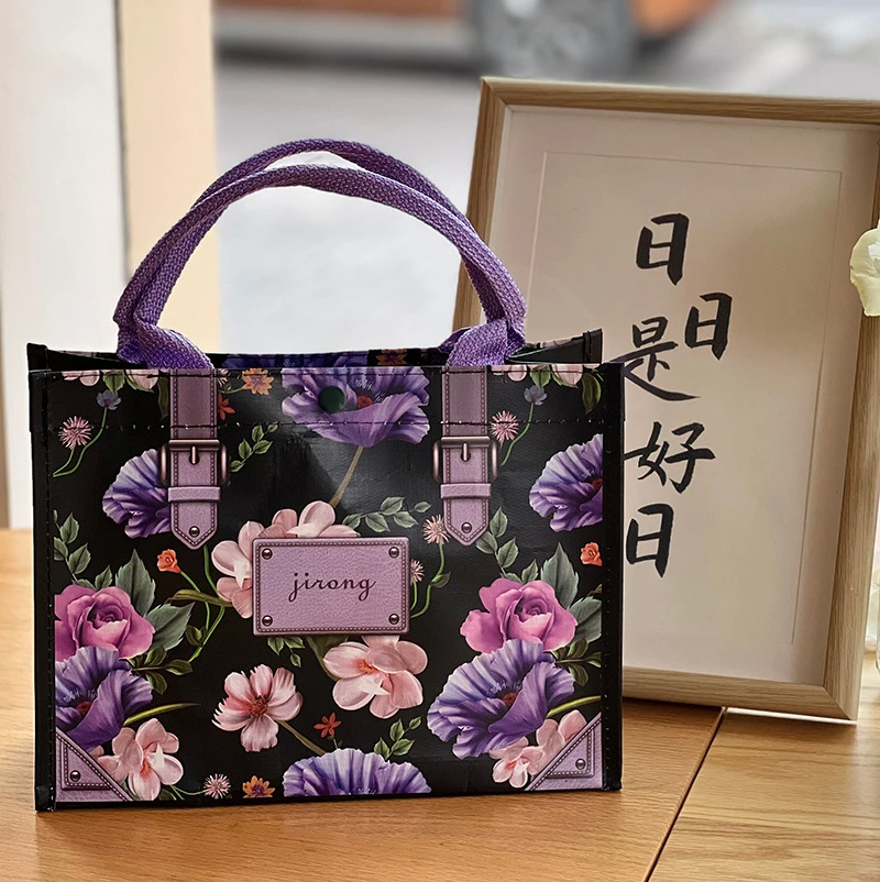 Einkaufstasche mit großer Kapazität, langlebige Damen-Einkaufstasche, solider dicker Stoff, Rosenblüten-Öko-Tasche, wiederverwendbare Tasche, Reiseaufbewahrung, Handtasche – Detail 7