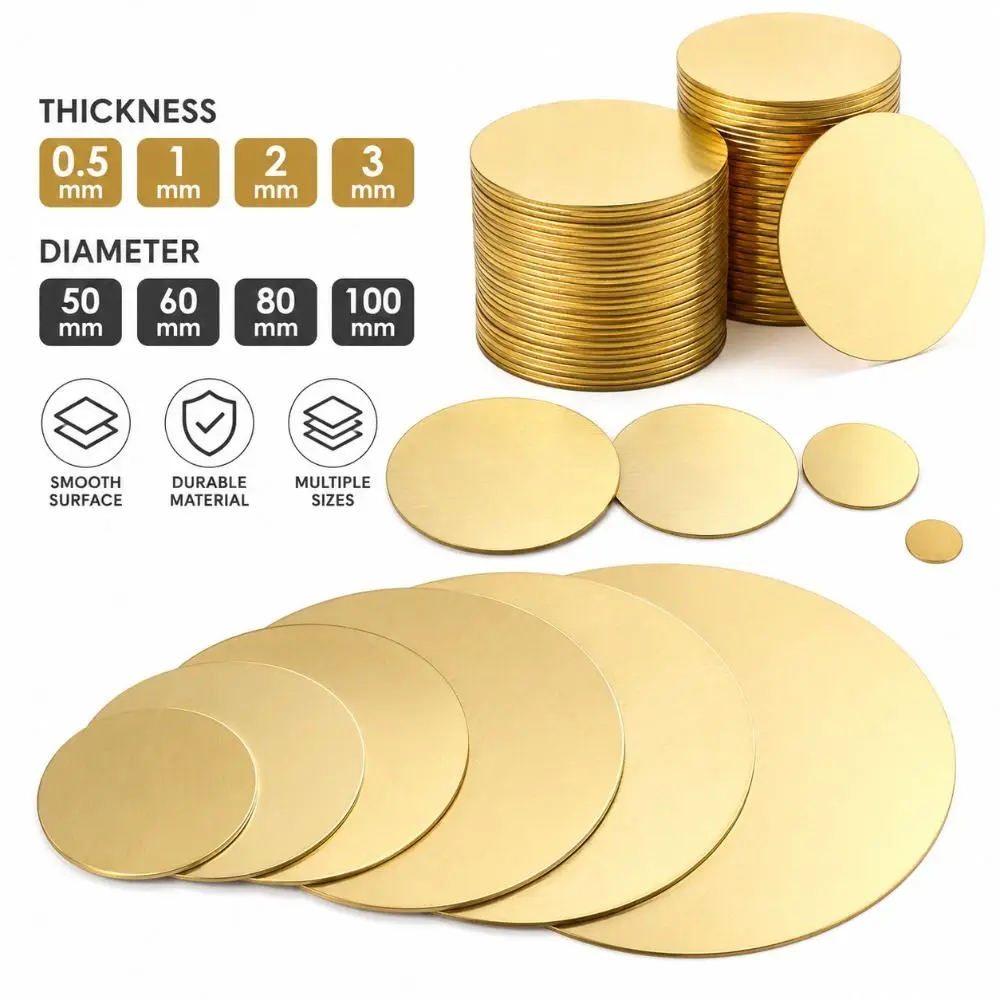 Versatile 50/60/80/100mm Brass Round Disc 0.5/1/2/3mm Circle Metal DIY Discs Brass Circle Plates