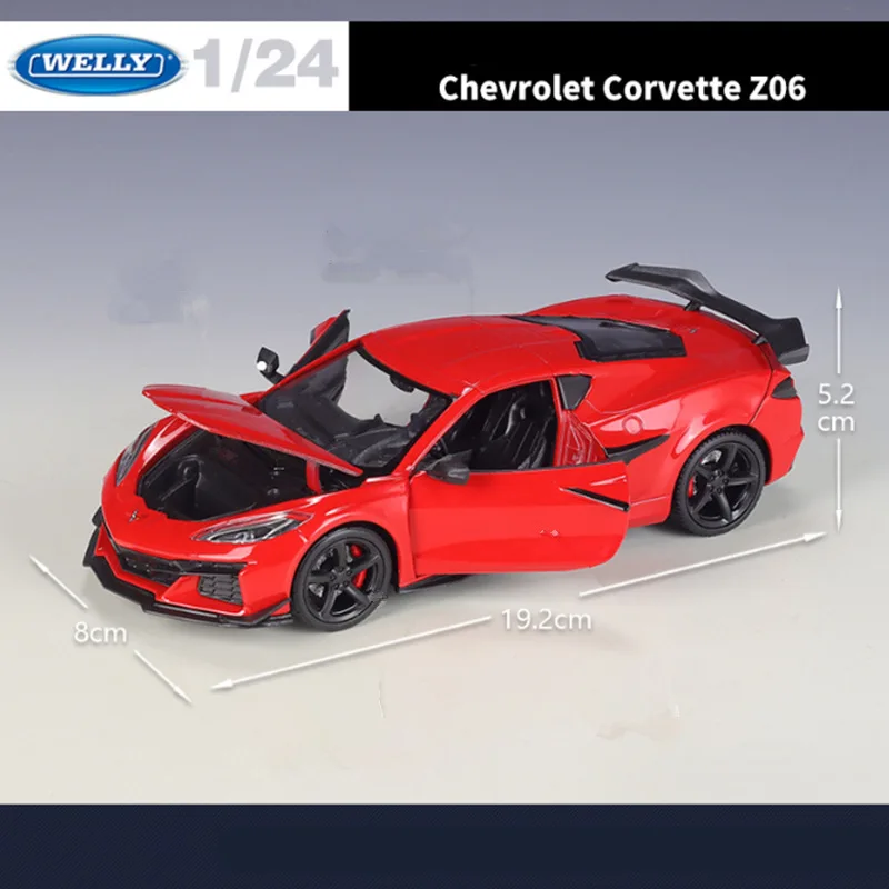 WELLY 1:24 2023 Chevrolet Corvette Z06 Alloy Sports Car Model Diecast Racing Car Model Simulation Collection Childrens Toys Gift