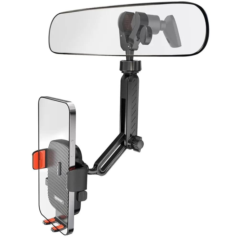 

Rearview Mirror Phone Holder for Car 360°Rotatable and Retractable, Auto Clamp Car Phone Mount with Multi-Angle Adjustment C