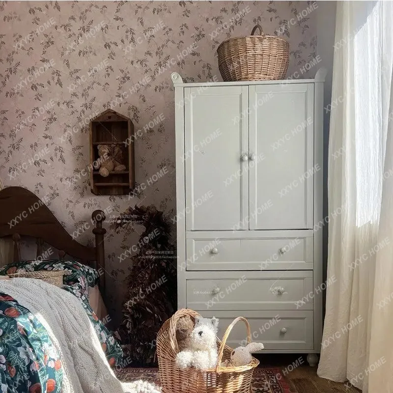 XXCream Wind Solid Wood Vintage Pastoral Bedroom Locker Storage Wardrobe