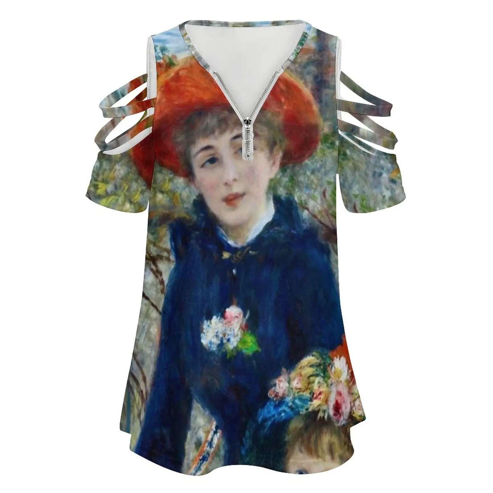 Auguste Renoir-Two Sisters ( On The Terrace ) 1881 Women T-Shirt Crewneck Casual Short Sleeve Tops Summer Tees Girls Woman