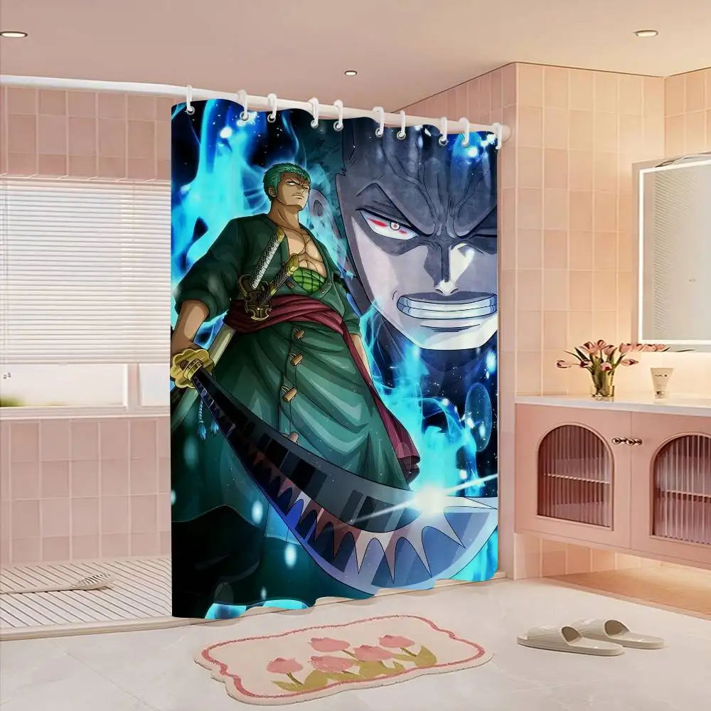 RORONOA ZORO ONE PIECE Anime Moderner einfacher Duschvorhang Badezimmer Dekorativer Polyester-Duschvorhang mit Haken