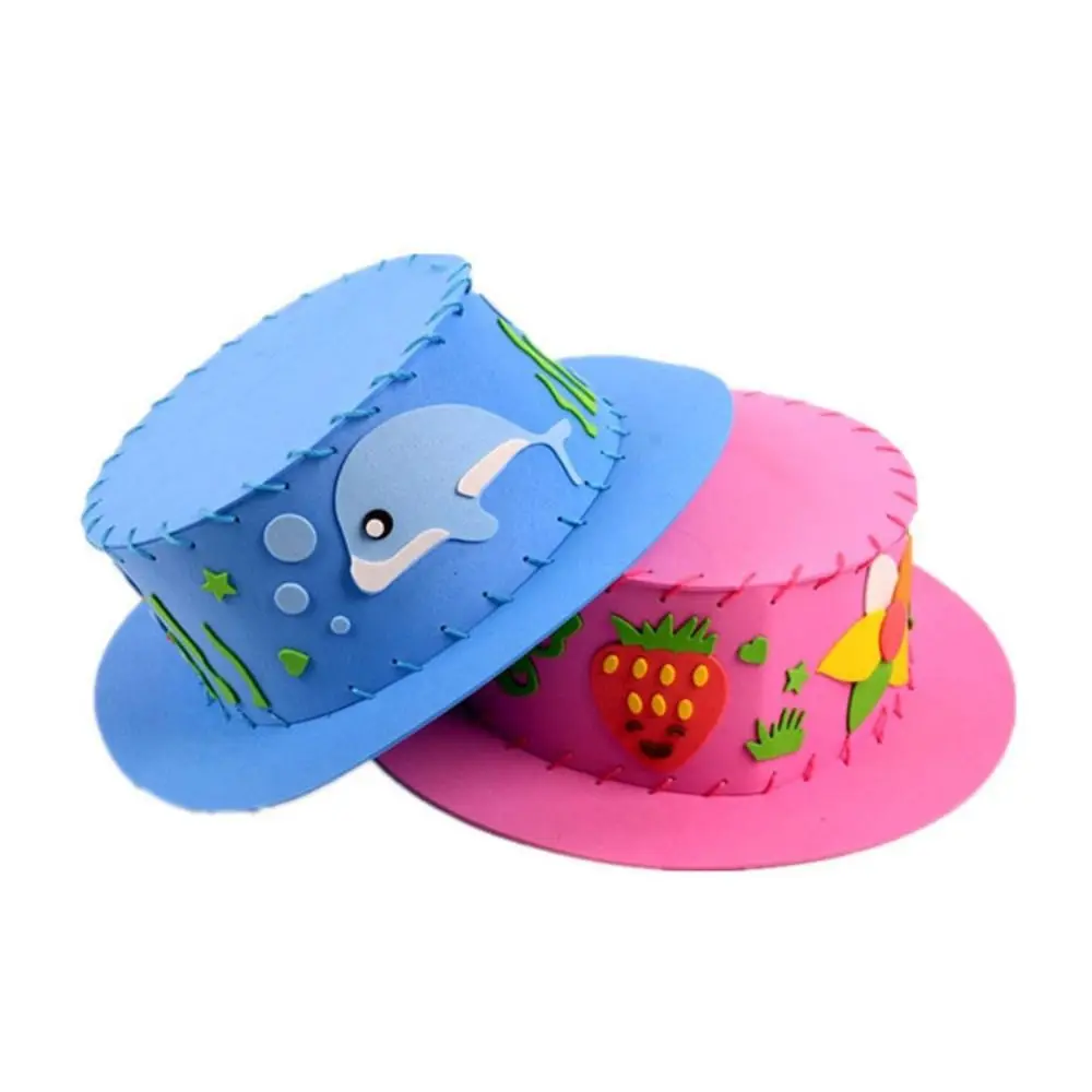 

Creative Weaving Kids DIY Hat Toy Animal 3D Handmade Sewing Eva Hat Learning Thread Toys Gift