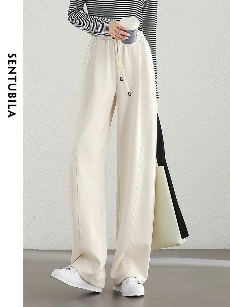 

SENTUBILA Women Sweatpant Casual Sports Woman Trouser 2024 Autumn Drawstring Elastic Waist Wide Leg Mopping Pants 143K55163