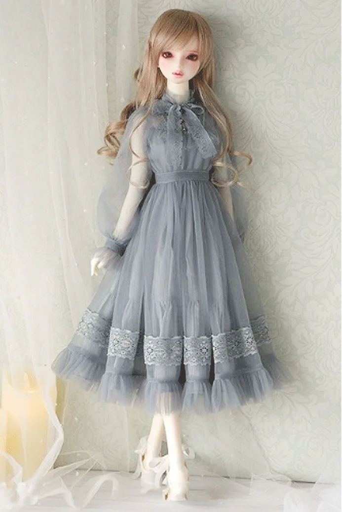 Doll Accessories Grey Dress Doll Clothes 1/4 1/3 SD BJD Clothes Light Grey Dress Girl Free Shipping