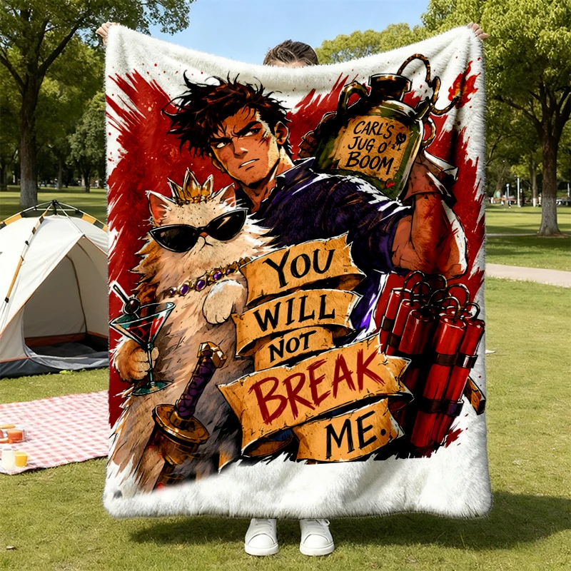 You Will Not Break Me Flannel Blanket, Dungeon Crawler Carl Princess Donut Flannel Throw, Carl's Jug O Boom LitRPG Fanta
