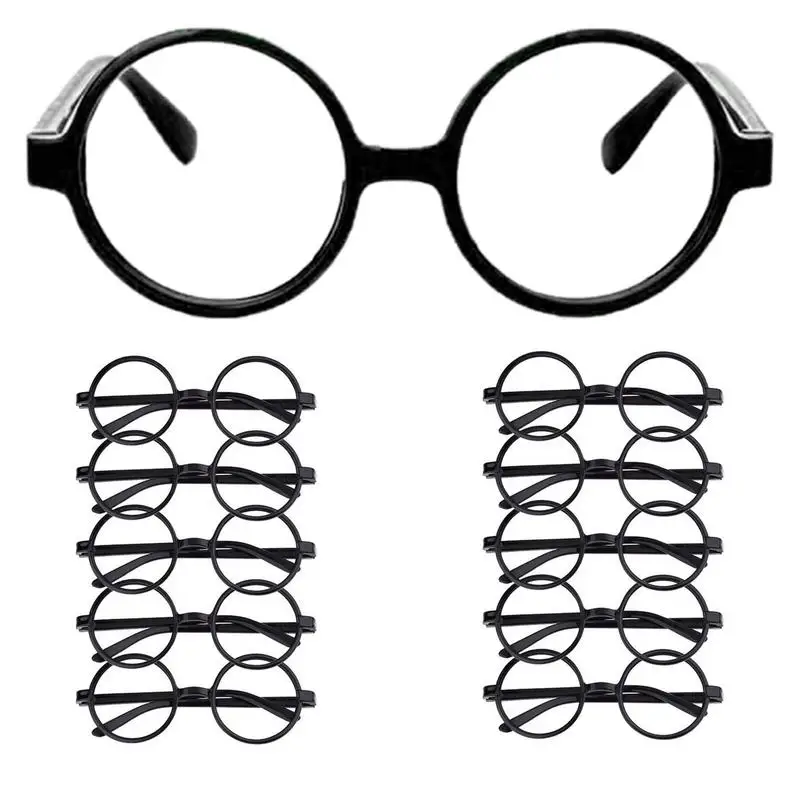 10pcs Harry Wizard Glasses Round Frame Glasses No Lens Halloween Costumes Harry-potters Cosplay Props Party Decorations Supplies