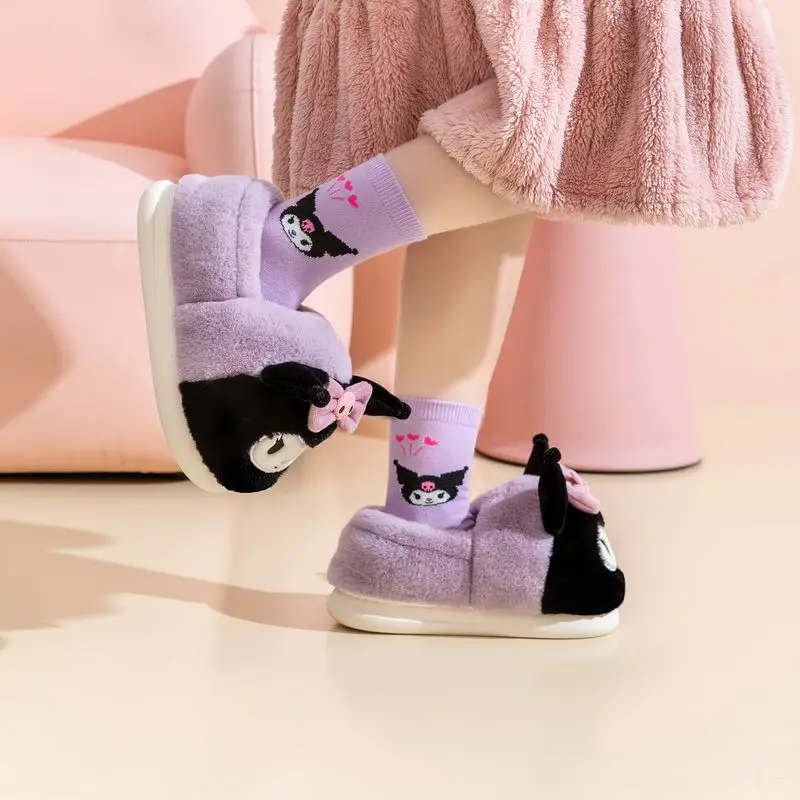 Hello Kittys-Zapatillas de algodón para niños, pantuflas antideslizantes de suela gruesa, Anime, Sanrios, Kuromi, adultos, padres e hijos, Invierno