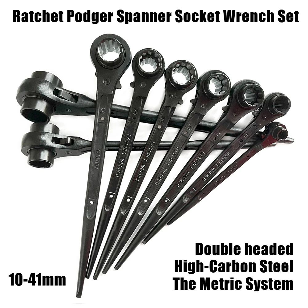 Funnytek Ratchet Podger Spanner Socket Wrench Set Tools Set Podger Spanner Steel Erecting Scaffold Tool Wrench Spanner 14x17mm