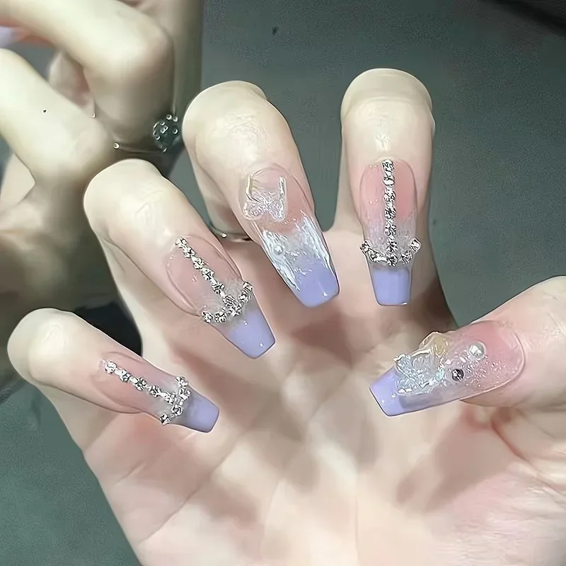 《Love Between Fairy and Devil》Color Handmade Wearing Nails Fairy Purple Butterfly Manicure Fake Nail Stickers Artificial Nail