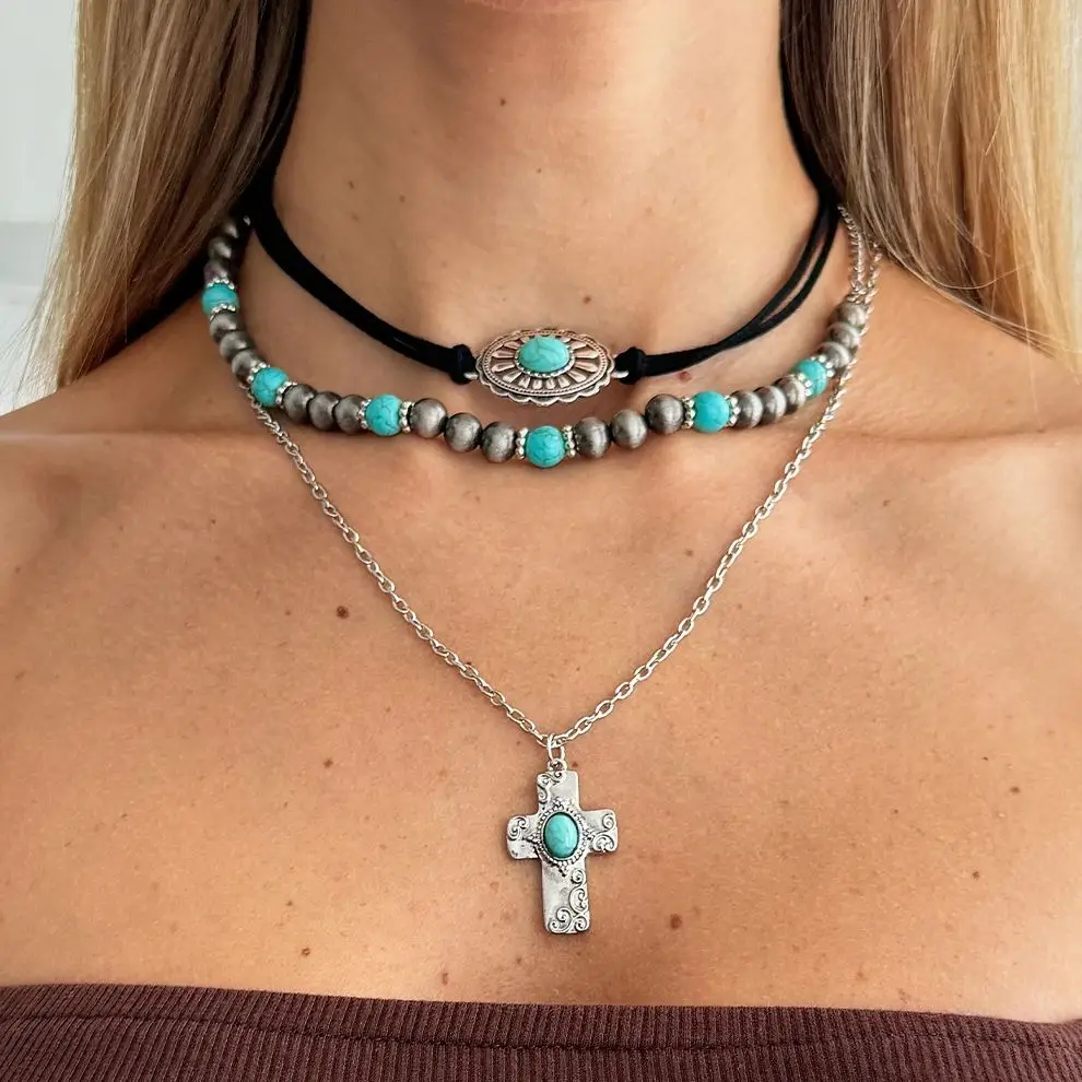 

3Pcs/Set Ethnic Cross Jesus Pendant Choker Necklace for Women 2026 New Trend Boho Beads Chain Aesthetic Jewelry Gift