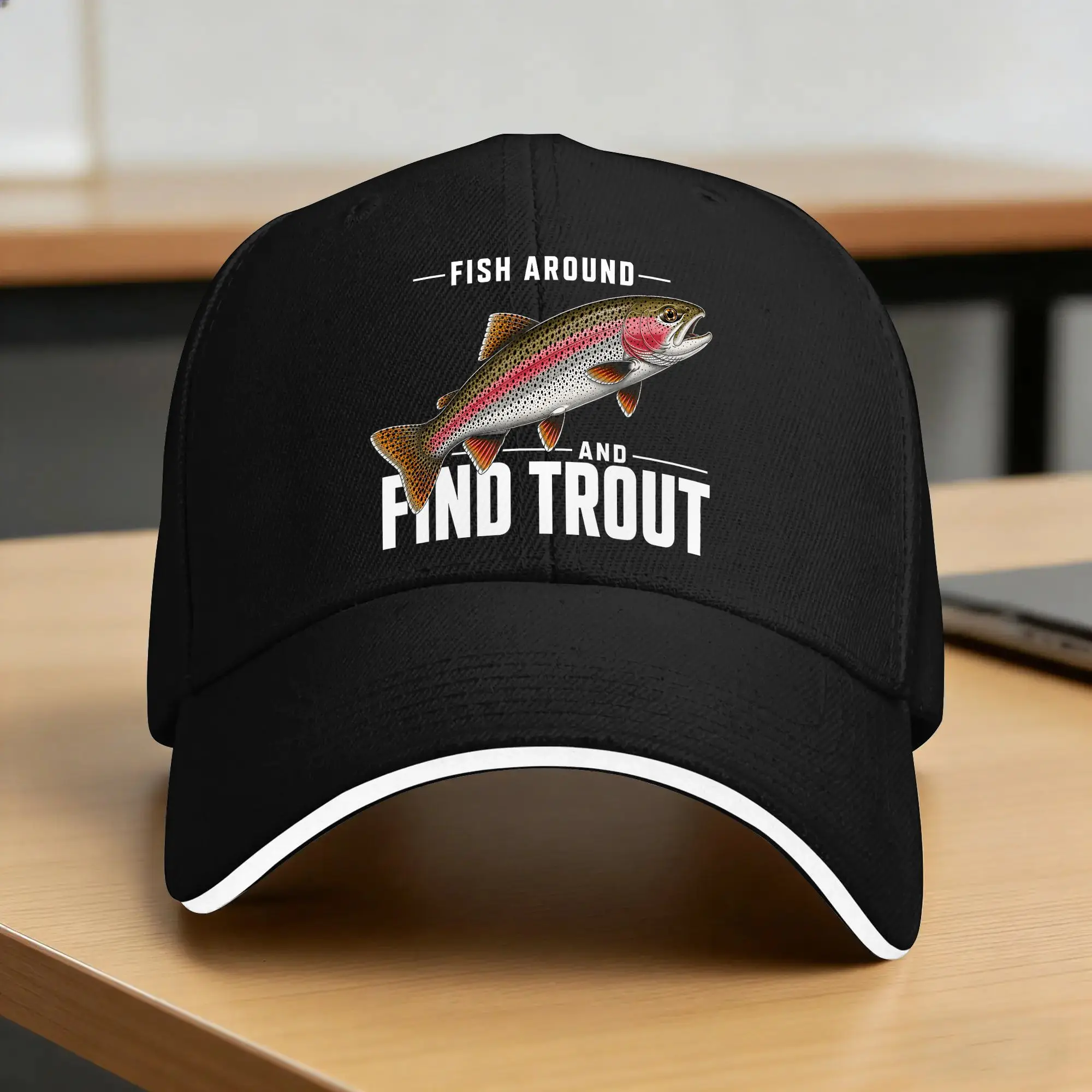 Funny Fish Around and Find Trout Rainbow Trout Fishing Casual Baseball Cap Summer Trucker Hat Sun Visor Outdoor Gym Hip Hop Hats