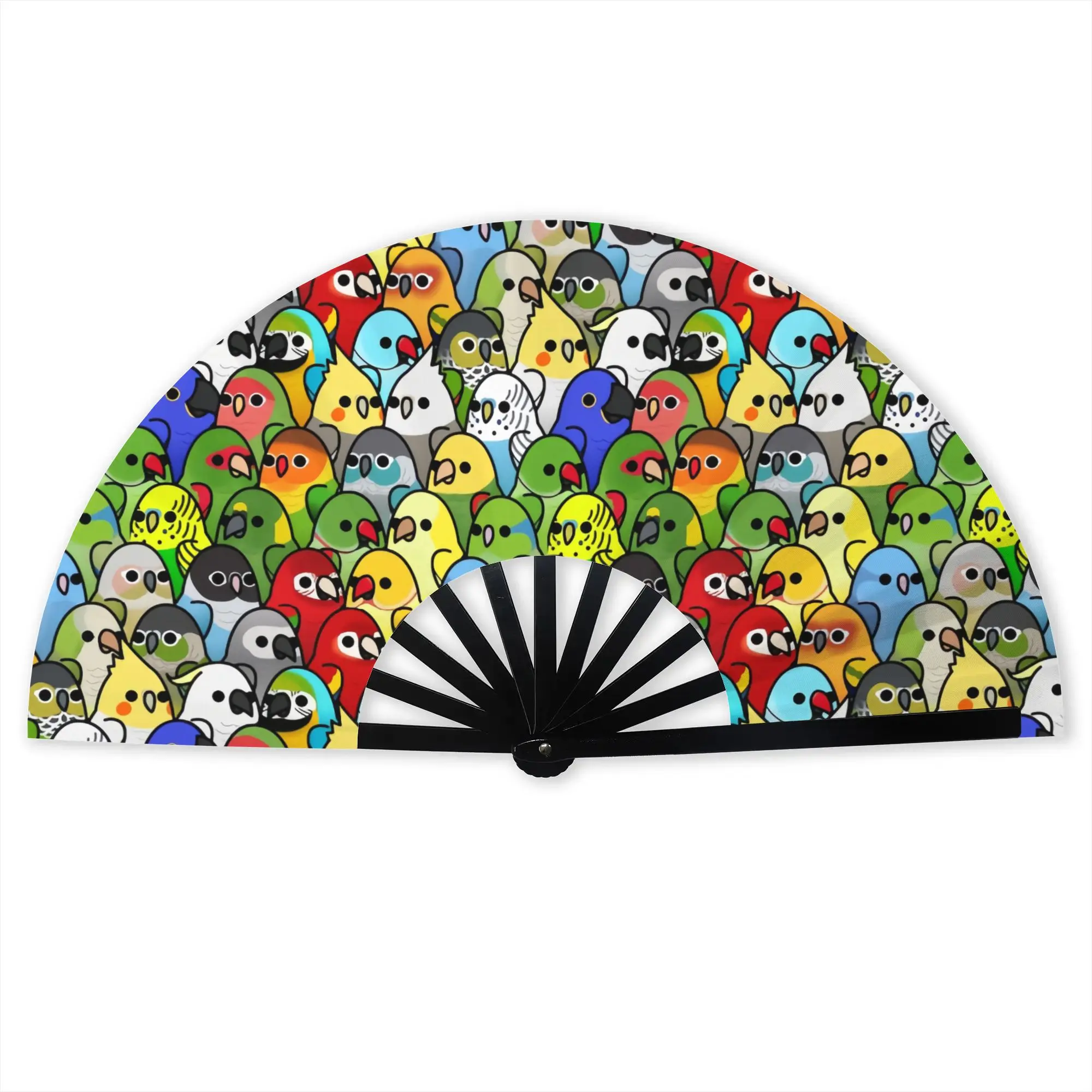 Funny Parrot Birds Squad Art  Stylish Hand Fan Unisex Cockatiel Bird  Printed Polyester Fan Trendy For Wedding Party Gift