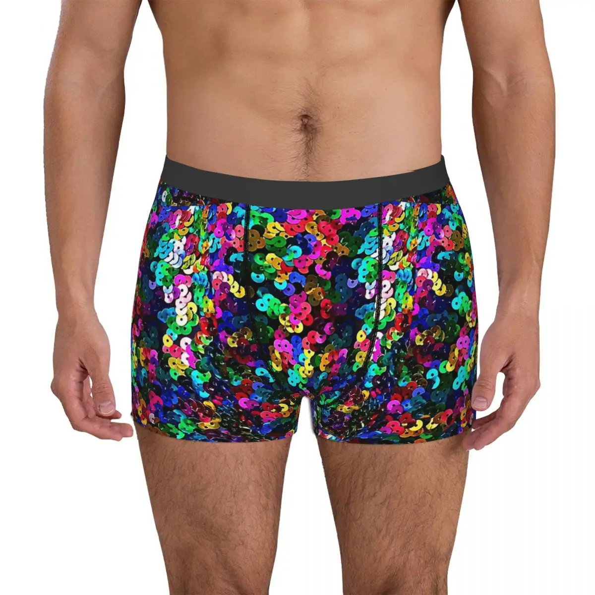 Big Colorful Sequins Glitter Underpants Homme Panties Male Underwear Comfortable Shorts Boxer Briefs