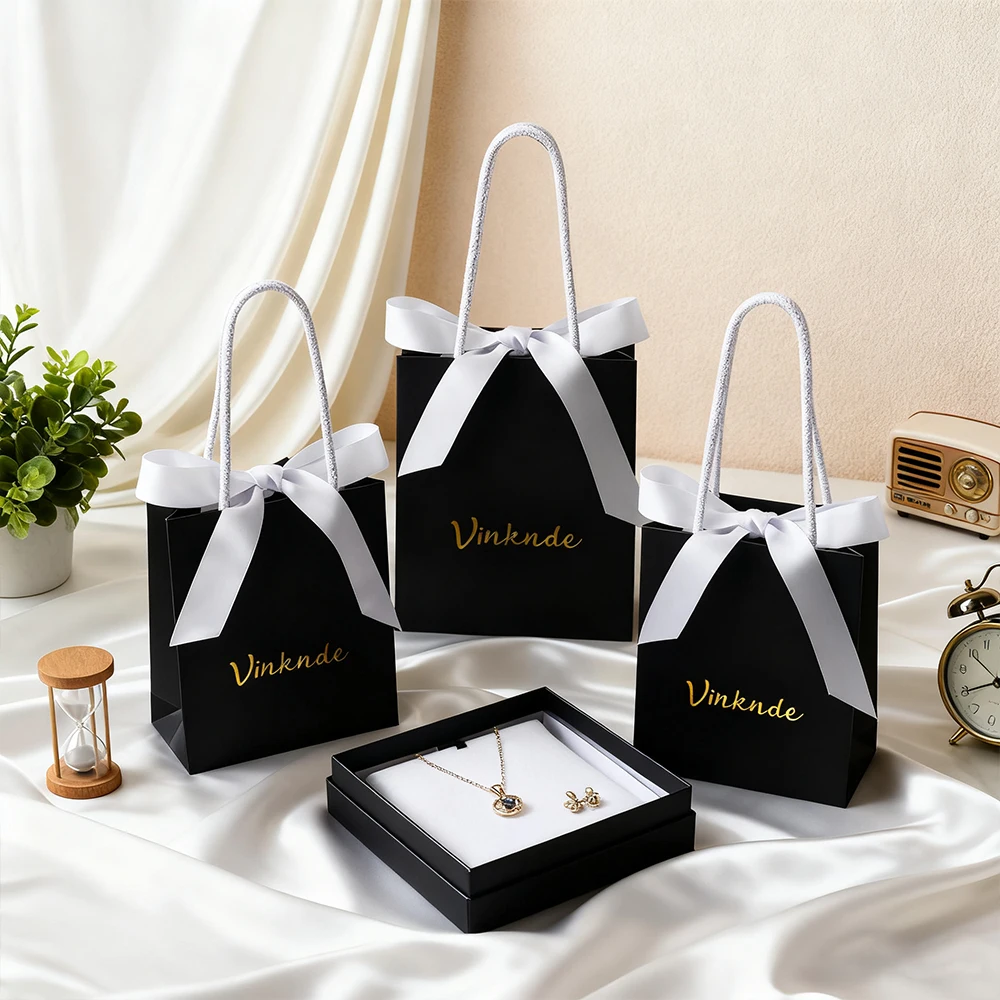

Gift Paper Shopping Bag Luxury Black Cardboard Tote Bag Thank You Bags Custom Logo Luxury Jewelry Perfume Display Organizer Box