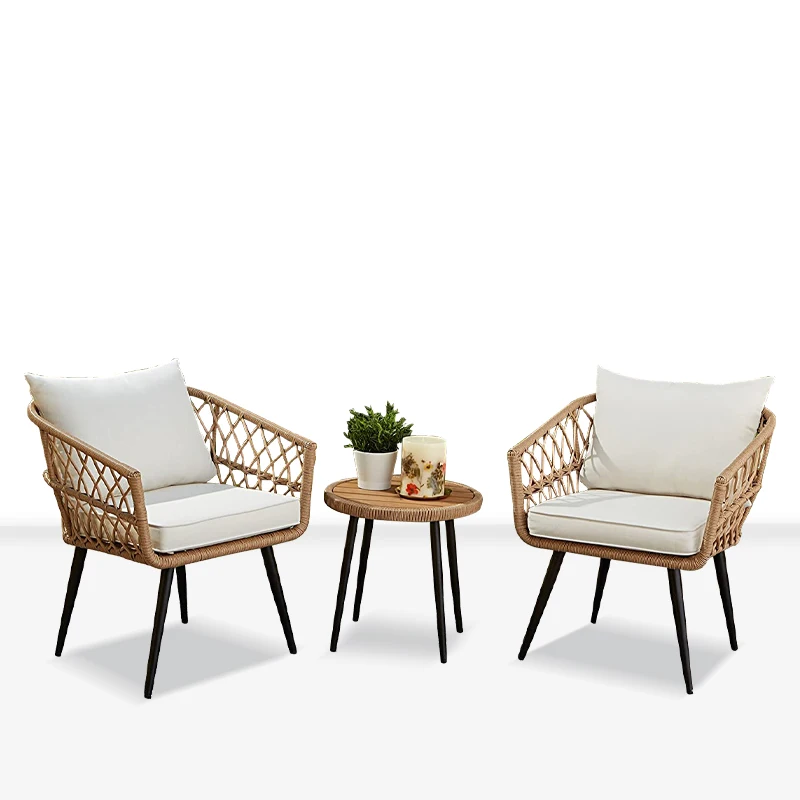 

E-Commerce Hot Selling Modern PE Rattan Chair and Table Set 3-piece Outdoor Patio Garden Bistro Set for Backyard