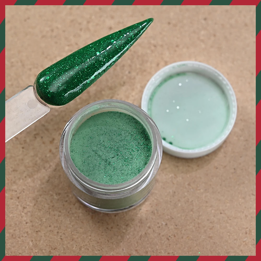 6 colores/juego serie navideña polvo acrílico para uñas Net10g polvo de cristal rojo/verde/dorado extensión 3 en 1/escultura/polvo para manicura de inmersión